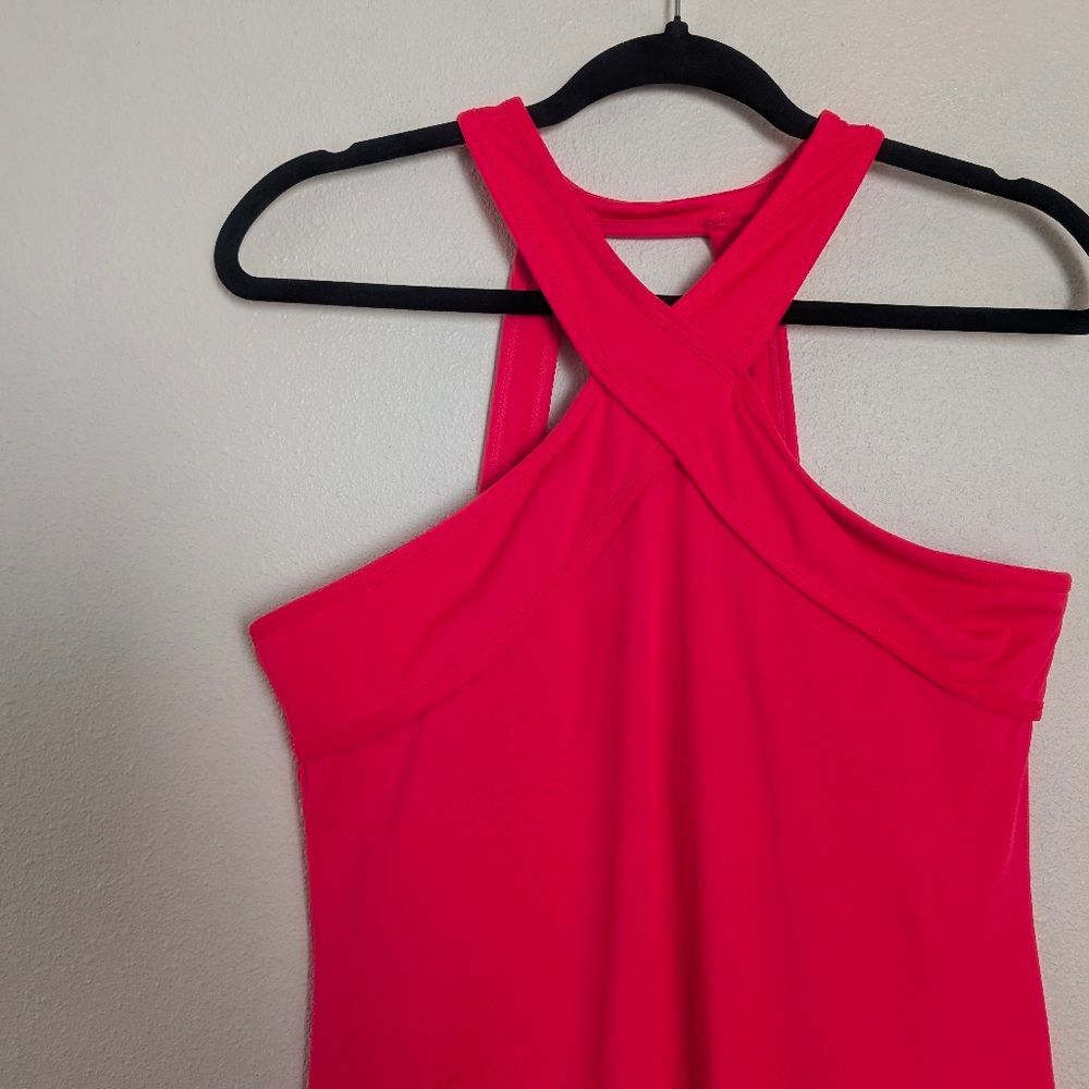 Fabletics Chicago Dress Mini Halter Hot Coral Size Medium - Picture 6 of 8